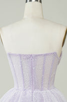 Load image into Gallery viewer, A Line Lilac Strapless Corset Homecoming Dress with Sequins