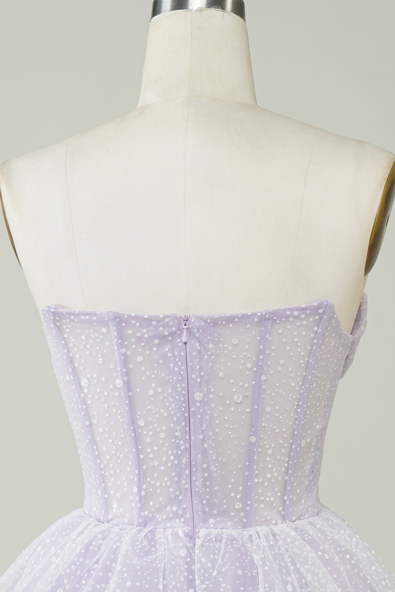 Load image into Gallery viewer, A Line Lilac Strapless Corset Homecoming Dress with Sequins
