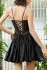 Load image into Gallery viewer, A-Line Spaghetti Straps Black Corset Short Homecoming Dress