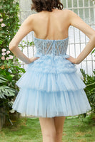 Load image into Gallery viewer, A-Line Sweetheart Blue Corset Tulle Short Homecoming Dress