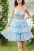 Load image into Gallery viewer, A-Line Sweetheart Blue Corset Tulle Short Homecoming Dress