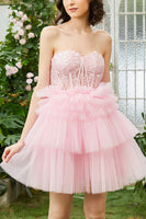 Load image into Gallery viewer, A-Line Sweetheart Blue Corset Tulle Short Homecoming Dress