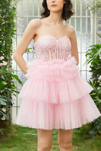 A-Line Sweetheart Blue Corset Tulle Short Homecoming Dress