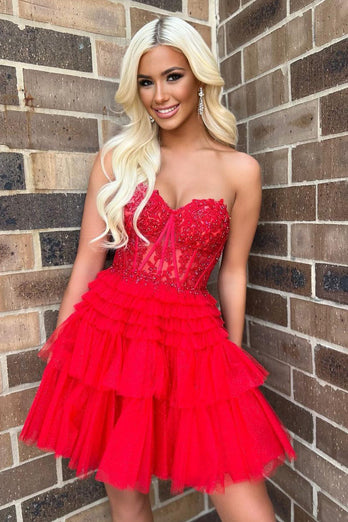 A-Line Sweetheart Pink Corset Short Homecoming Dress with Lace
