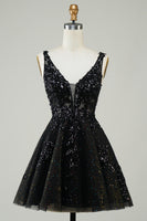 Load image into Gallery viewer, A Line Lilac V-Neck Sequins Corset Short Homecoming Dress