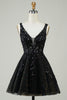 Load image into Gallery viewer, A Line Fuchsia V Neck Sequins Corset Short Homecoming Dress