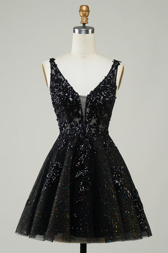 A Line Fuchsia V Neck Sequins Corset Short Homecoming Dress