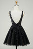 Load image into Gallery viewer, A Line Fuchsia V Neck Sequins Corset Short Homecoming Dress