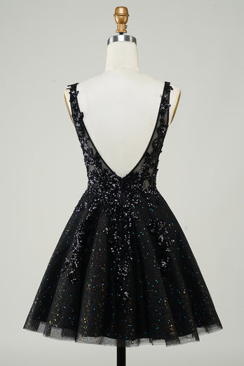 A Line Fuchsia V Neck Sequins Corset Short Homecoming Dress