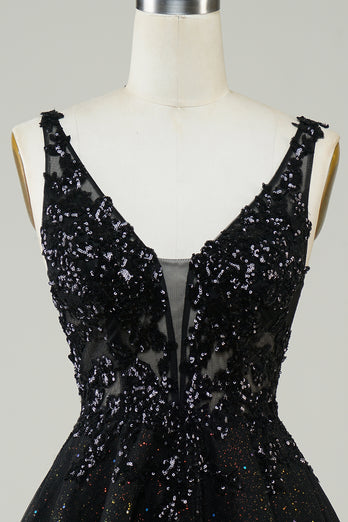 A Line Fuchsia V Neck Sequins Corset Short Homecoming Dress