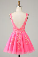Load image into Gallery viewer, A Line Fuchsia V Neck Sequins Corset Short Homecoming Dress