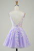Load image into Gallery viewer, A Line V Neck Sequins Corset Short Lilac Homecoming Dress