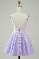 Load image into Gallery viewer, A Line Fuchsia V Neck Sequins Corset Short Homecoming Dress