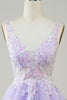 Load image into Gallery viewer, A Line V Neck Sequins Corset Short Lilac Homecoming Dress