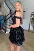 Load image into Gallery viewer, Sparkly A Line Off the Shoulder Blue Corset Homecoming Dress with Tiered Lace