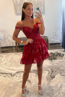 Load image into Gallery viewer, A Line Golden Off the Shoulder Corset Homecoming Dress with Lace