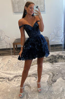 Load image into Gallery viewer, A Line Golden Off the Shoulder Corset Homecoming Dress with Lace