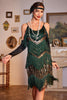 Load image into Gallery viewer, Dark Green Spaghetti Straps Roaring 20s Gatsby Fringed Flapper Dress with Sequins
