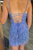 Load image into Gallery viewer, Blue Sparkly Sequined Tight Short Homecoming Dress with Fringes