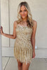 Load image into Gallery viewer, Blue Sparkly Sequined Tight Short Homecoming Dress with Fringes