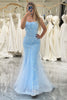 Load image into Gallery viewer, Blue Mermaid Spaghetti Straps Long Prom Dress With Appliques