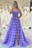 Load image into Gallery viewer, Purple A Line Cut Out Sweetheart Tiered Long Prom Dress With Slit