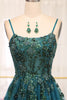 Load image into Gallery viewer, Dark Green A Line Appliqued Long Prom Dress With Slit