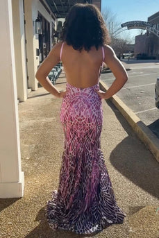 Mermaid Purple Backless Glitter Long Prom Dress With Sequined Embroidery
