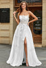 Load image into Gallery viewer, Queendancer UK Women White A-Line Spaghetti Straps Long Corset Prom Dress with Appliques Debutante Ball Gown