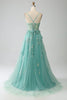 Load image into Gallery viewer, White A-Line Tulle Spaghetti Straps Long Corset Prom Dress with Appliques