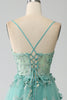 Load image into Gallery viewer, White A-Line Tulle Spaghetti Straps Long Corset Prom Dress with Appliques