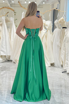 Glitter Dark Green A Line Sweetheart Long Mirror Prom Dress