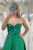 Load image into Gallery viewer, Glitter Dark Green A Line Sweetheart Long Mirror Prom Dress