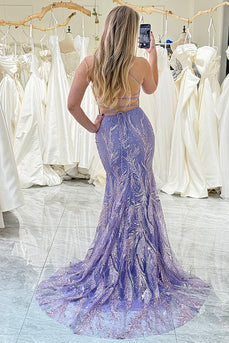 Lilac Mermaid Spaghetti Straps Long Prom Dress With Appliques
