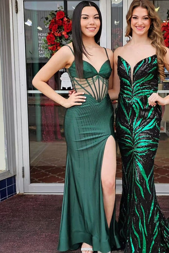 Black Mermaid Corset Prom Dress with Beading