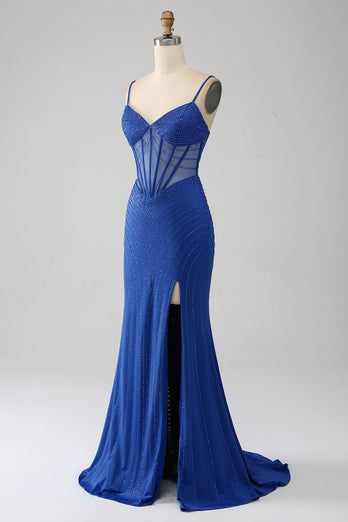 Black Mermaid Corset Prom Dress with Beading