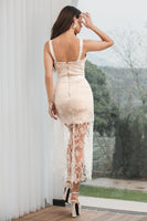 Load image into Gallery viewer, White Champagne Lace Ruffled Bodycon Engagement Party Dress