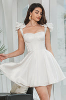 Load image into Gallery viewer, White A-Line Corset Short Graduation Dress with Ruffles
