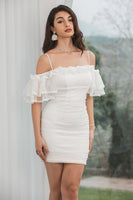 Load image into Gallery viewer, White Bodycon Ruffled Short Graduation Dress