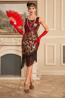 Load image into Gallery viewer, Sparkly Burgundy Round Neck Sequins 1920s Great Gatsby Flapper Dress