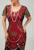 Load image into Gallery viewer, Sparkly Black Red Fringed Short Sleeves Flapper Dress with 20s Accessories Set