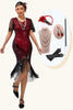 Load image into Gallery viewer, Sparkly Black Red Fringed Bodycon Short Flapper Dress with 20s Accessories Set
