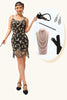 Load image into Gallery viewer, Sparkly Black Golden Spaghetti Straps Short Flapper Dress with 20s Accessories Set
