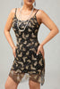 Load image into Gallery viewer, Sparkly Black Golden Spaghetti Straps Short Flapper Dress with 20s Accessories Set