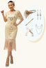 Load image into Gallery viewer, Sparkly Apricot Fringed Bodycon Flapper Dress with 20s Accessories Set