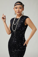 Load image into Gallery viewer, Sparkly Black Sequins Bodycon Beaded 1920s Flapper Dress with 20s Accessories Set