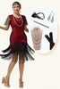 Load image into Gallery viewer, Sparkly Black Red Beaded Sequins Short Sleeves Flapper Dress with 20s Accessories Set