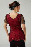 Load image into Gallery viewer, Sparkly Black Red Beaded Sequins Short Sleeves Flapper Dress with 20s Accessories Set