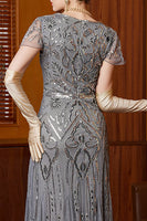 Load image into Gallery viewer, Grey Sheath Sparkly Sequins Long 1920s Flapper Dress with 20s Accessories Set