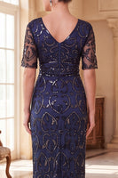 Load image into Gallery viewer, Sparkly Sequin Navy Sheath V-Neck Long 1920s Dress with 20s Accessories Set